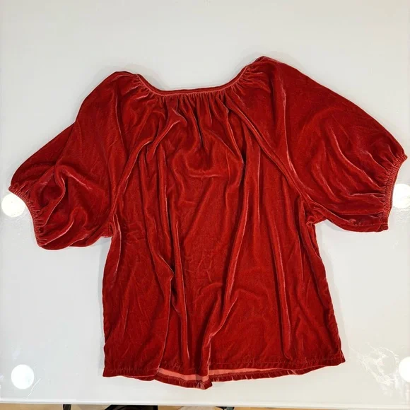 🔥3 for $21- Old Navy Rust Red Velvet V-Neck Puff Sleeve Top - Picture 4 of 4